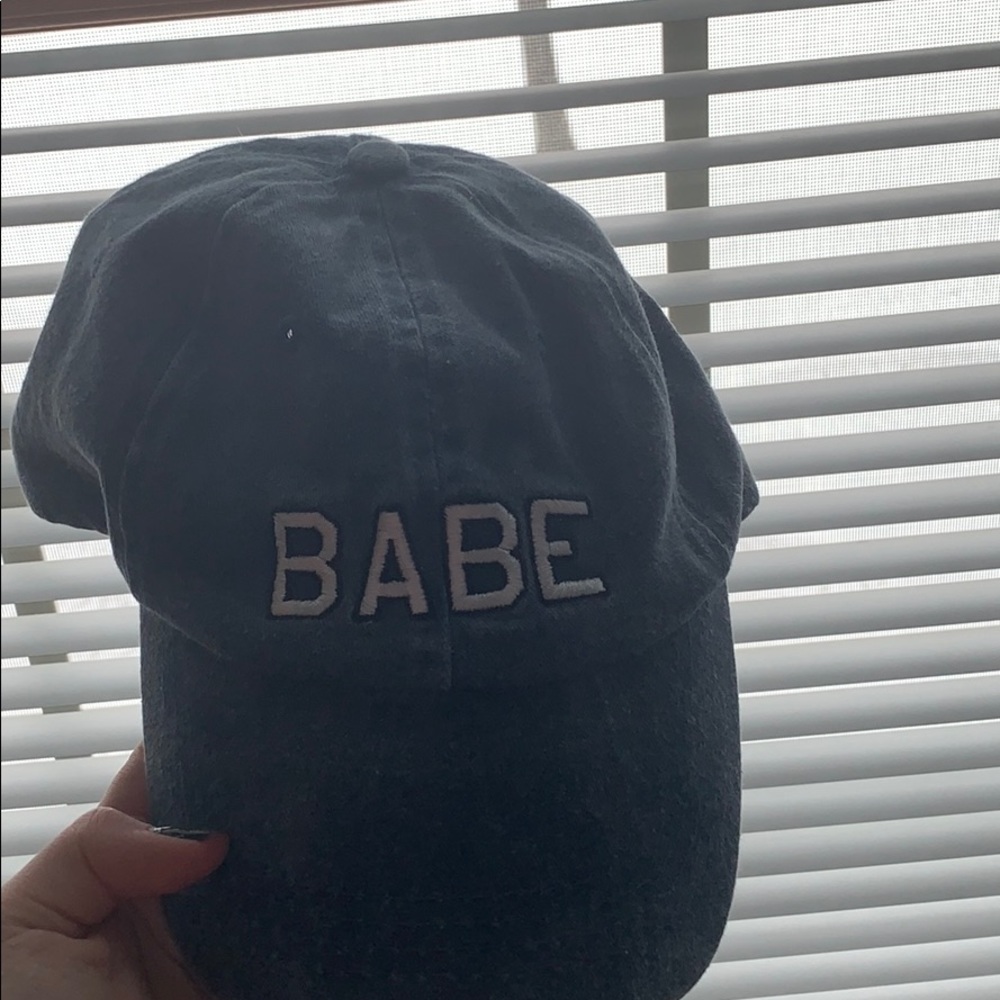 denim looking baseball cap saying “babe”!